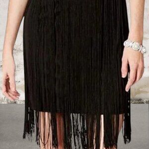 Vince Camuto Black Fringe Midi Skirt Size Medium